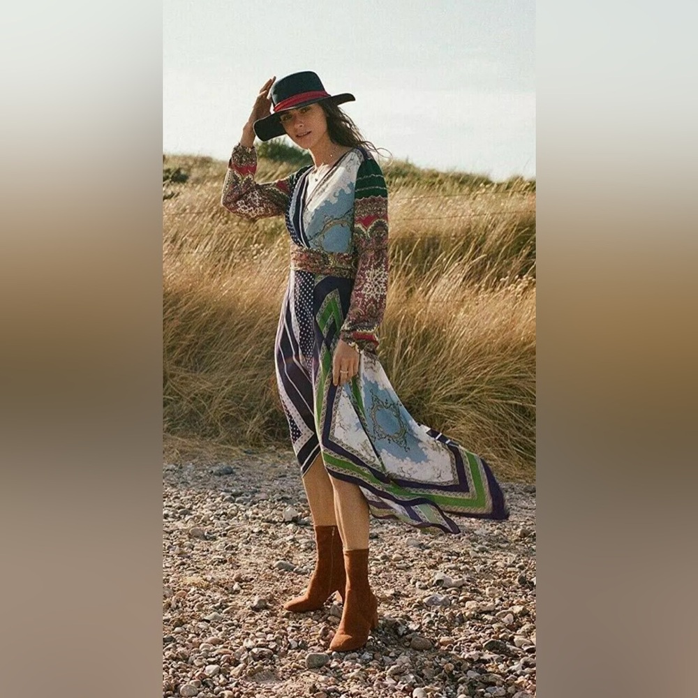 Anthropologie Blue Long Sleeve Wrap Sundress